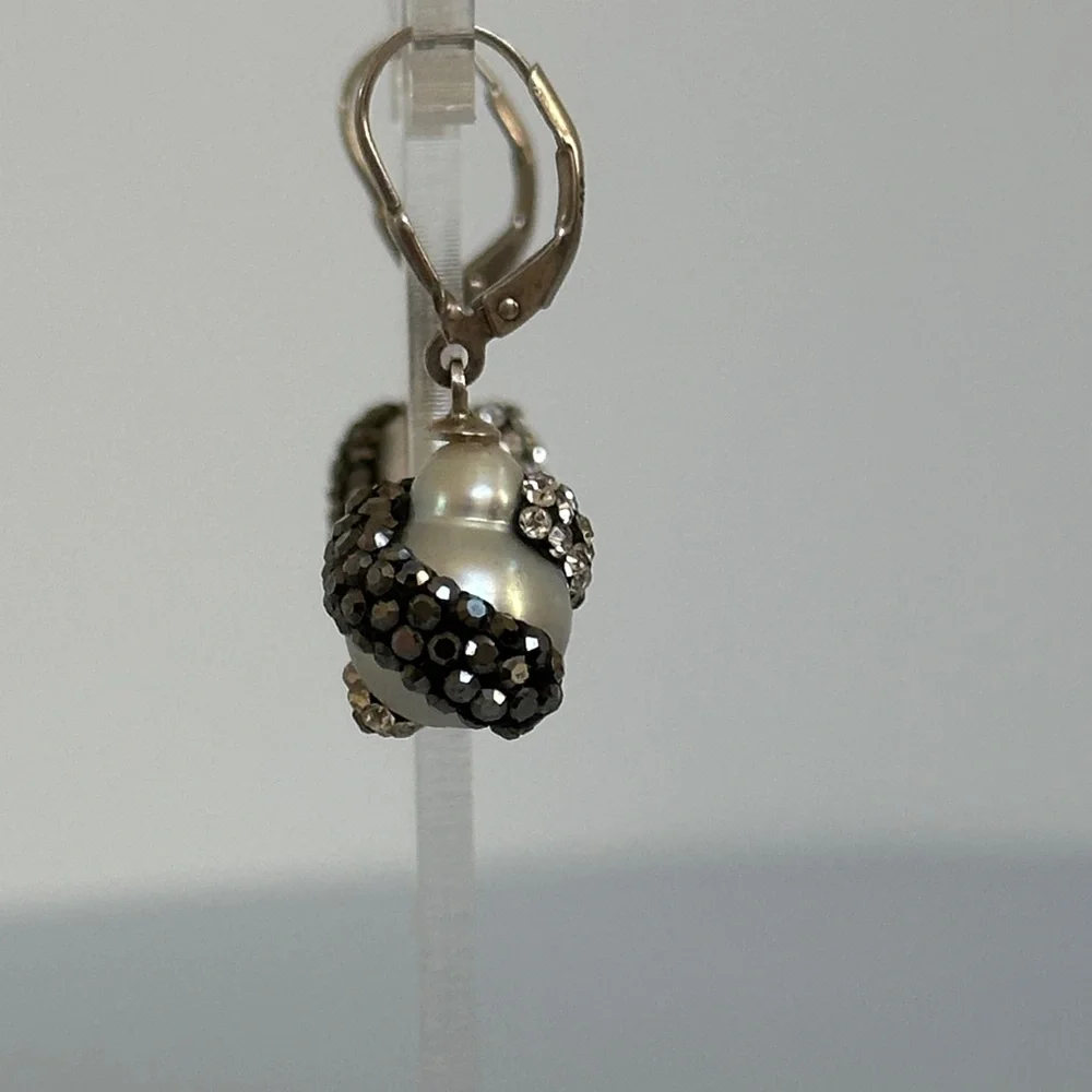 925 sterling silver real Pearl and Crystal Drop Earrings